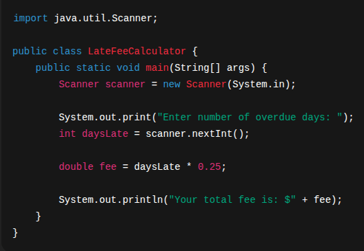 Late Fee Calculator Code