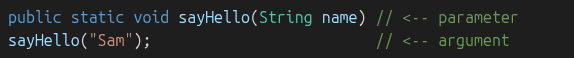 parameters and arguments example